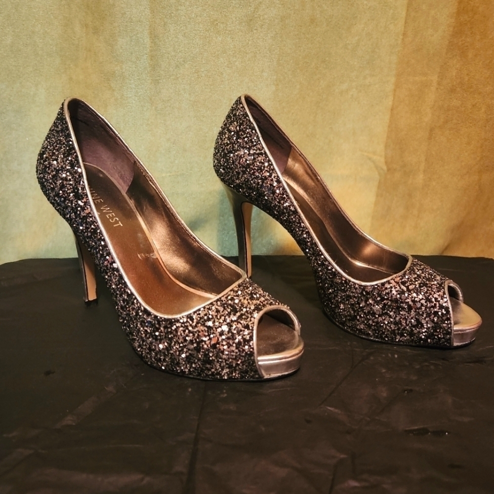 Glitter peep toe heels